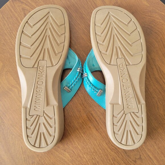 Minnetonka Silverthorne Sandals, Turquoise, Women’s 10, Leather, Like new - Picture 9 of 10
